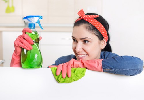 Organized Airbnb cleaning setup with towels and supplies