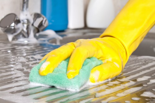 Eco-friendly carpet cleaning process in a modern room
